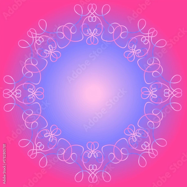 Obraz 
An original round frame with an openwork pattern in a linear style on a blue and pink background