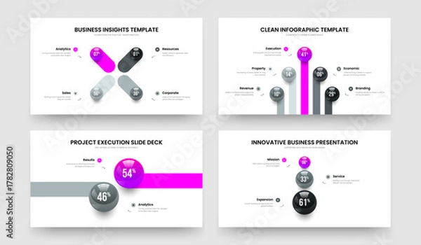 Fototapeta Elegant Portfolio Four Five Two Three Option Chart Slideshow Layout Vector Illustration Collection. Professional Analysis 4 5 2 3 Step Infographic Frame Design Set.