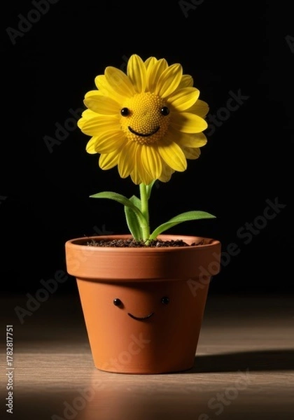 Obraz A vibrant, happy potted bloom treated like a treasured companion, reflecting dedicated nurturing and the joy of simple, green friendships, gardening, concept, symbolic