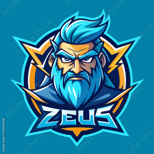 Fototapeta Stylized zeus mascot with lightning bolt emblem