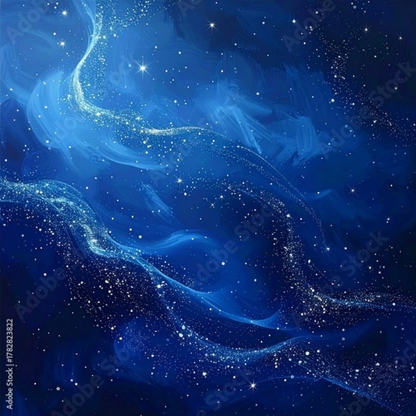 Fototapeta 深いネイビーブルーの背景に、小さく輝く星の粒が穏やかに散りばめられた構図。
繊細なシマーが夜空の静けさと冬の透明感を演出。