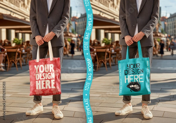 Fototapeta Realistic Tote Bag Mockup PSD Held by Person for Branding Display