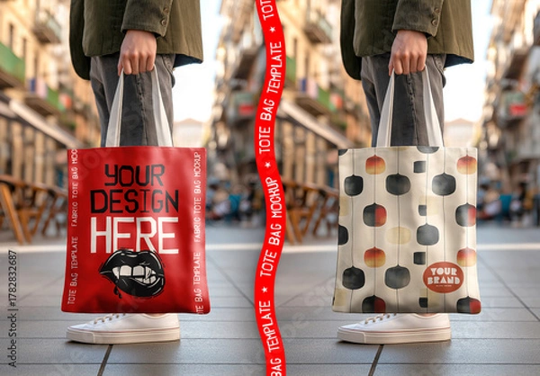 Fototapeta Tote Bag Mockup Held in Urban Street Setting - Customizable PSD