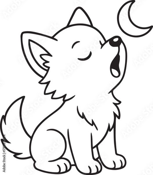 Fototapeta Cute Baby Wolf Howling Adorable Forest Animal Design line art one line art
