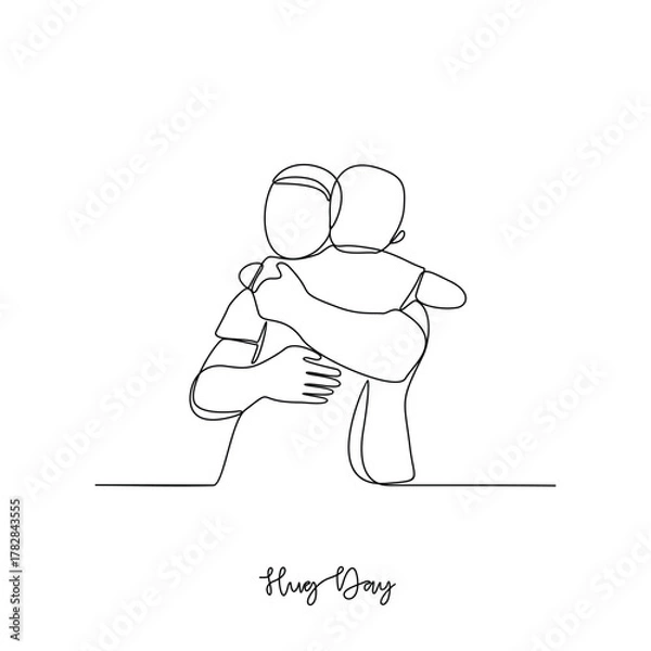 Fototapeta One continuous line drawing of a Hug Day celebration vector illustration. Social activity design concept in simple linear style vector. Great design for for social campaign and education purpose.
