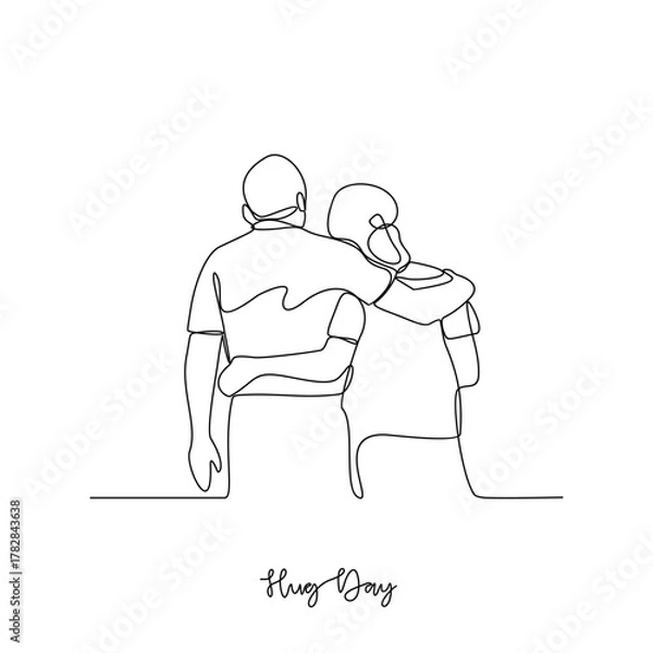 Fototapeta One continuous line drawing of a Hug Day celebration vector illustration. Social activity design concept in simple linear style vector. Great design for for social campaign and education purpose.