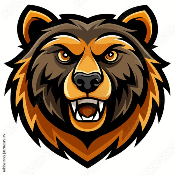 Fototapeta Fierce grizzly bear head mascot with open mouth and sharp teeth