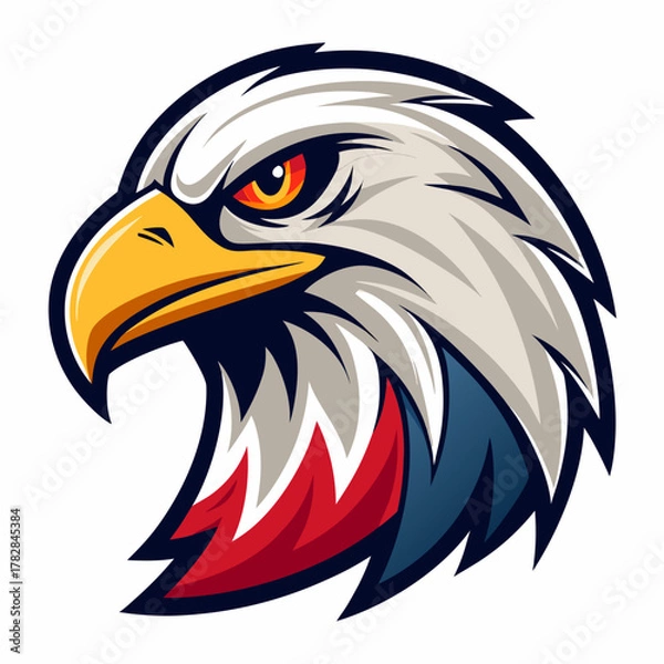 Fototapeta Fierce eagle head emblem with red white and blue accents