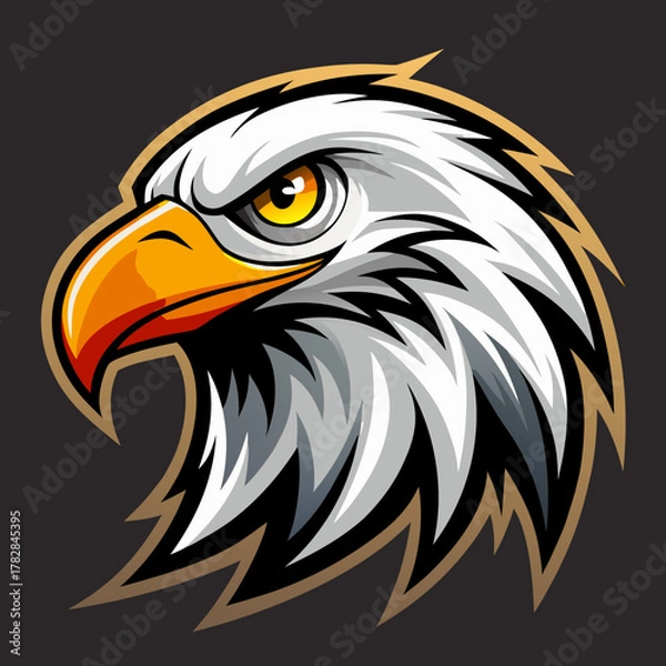 Fototapeta Aggressive eagle head mascot with fierce eyes and sharp beak