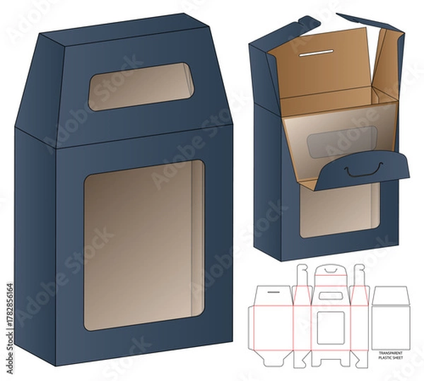 Obraz Packaging Box Dieline Vector with Dual Transparent Windows and Foldable Template