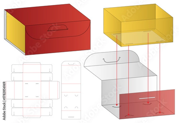 Obraz Foldable Packaging Box Dieline Vector with Handle and Exploded Structural View