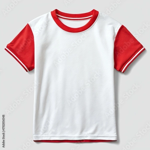 Fototapeta White tee with red sleeves and trim