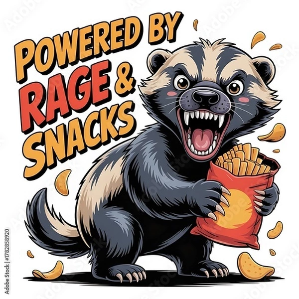 Fototapeta Funny Honey Badger T-Shirt Designs – Fearless, Meme, and Comedy Animal Vector Collection (No Background)