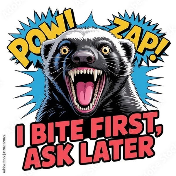 Fototapeta Funny Honey Badger T-Shirt Designs – Fearless, Meme, and Comedy Animal Vector Collection (No Background)