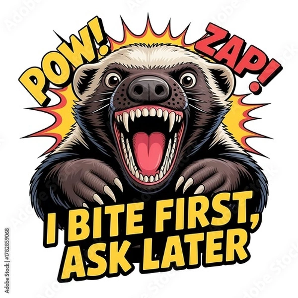 Fototapeta Funny Honey Badger T-Shirt Designs – Fearless, Meme, and Comedy Animal Vector Collection (No Background)