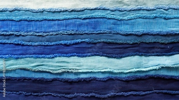 Fototapeta Textured Blue Fabric Layers with Frayed Edges