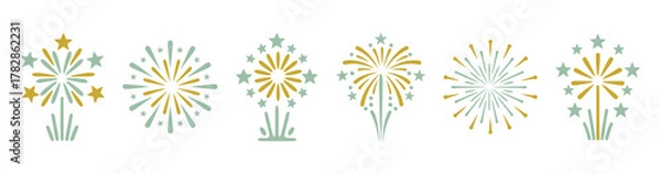 Obraz Fireworks icons set. New Year festive fireworks