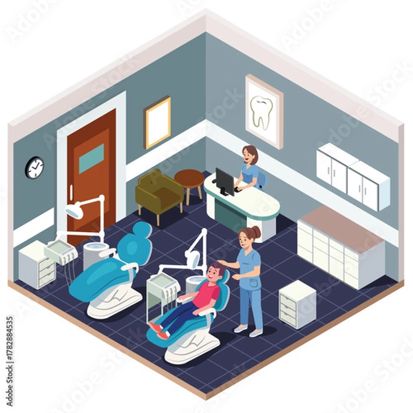 Obraz Isometric Dentist Office Vector Illustration