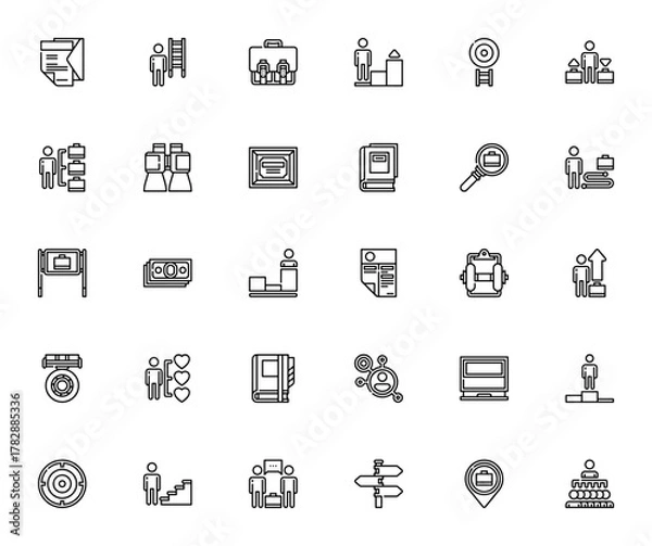 Fototapeta Career Path icon set. Vector illustration. Minimal lne icons pack. Includes sybols for job search, ladde, briefcase, growth, interiew, salary, resume, goalsand more.