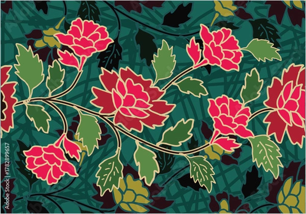 Obraz Indonesian batik motif, Batik is a technique of wax-resist dyeing applied to whole cloth, or cloth made using this technique originated from Indonesia