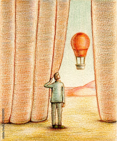 Obraz Man opening some curtain