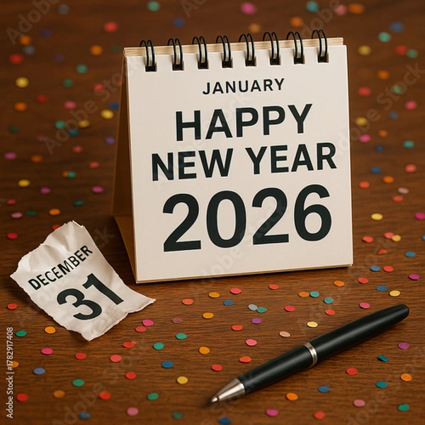 Fototapeta Desk calendar showing january happy new year 2026