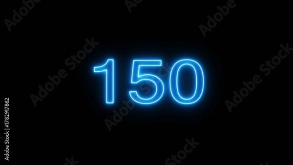Fototapeta Neon 150 number text icon illustration. Neon counting number.