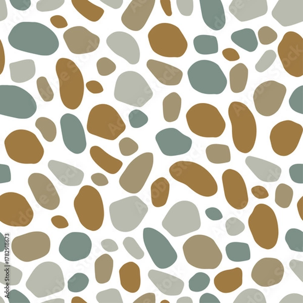 Fototapeta Vector pattern featuring smooth river pebbles or beach stones, creating a textured background ideal for nature themed web graphics, relaxation banners, landscape design, and natural surface concepts.