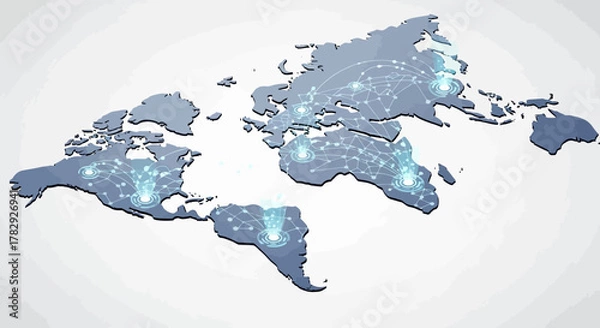 Obraz Global Network Connections Depicted on a Stylized World Map