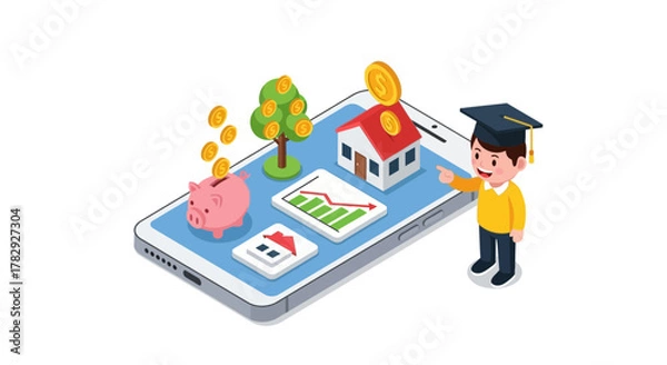 Obraz Mobile Financial Planning Students Future Investments and Savings Visualization