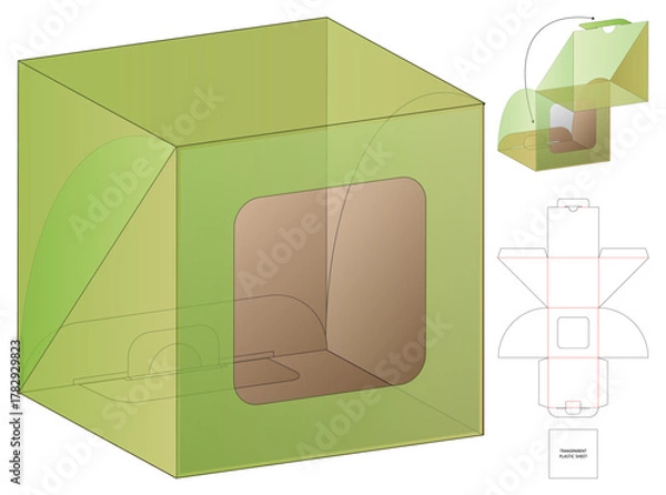 Obraz Printable Dieline Packaging Template with Transparent Window Box and Foldable Layout