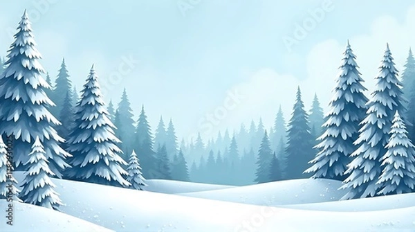 Obraz Winter Forest Landscape with Snow-Covered Pine Trees Illustration  Serene Snowy Woodland Background