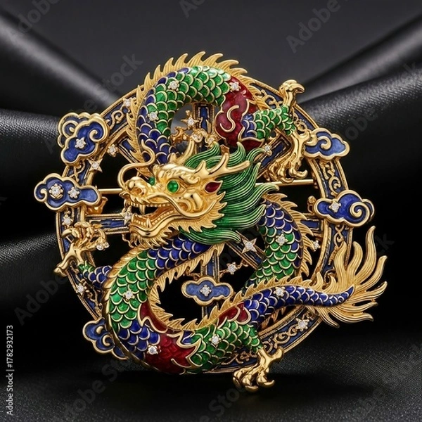 Obraz Beautiful of Cute Stylish Dragon with Elegant Artistry and Gems