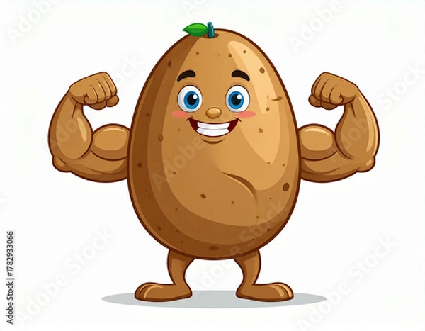 Fototapeta A cartoon potato character flexing its muscular arms, showing strength and confidence.