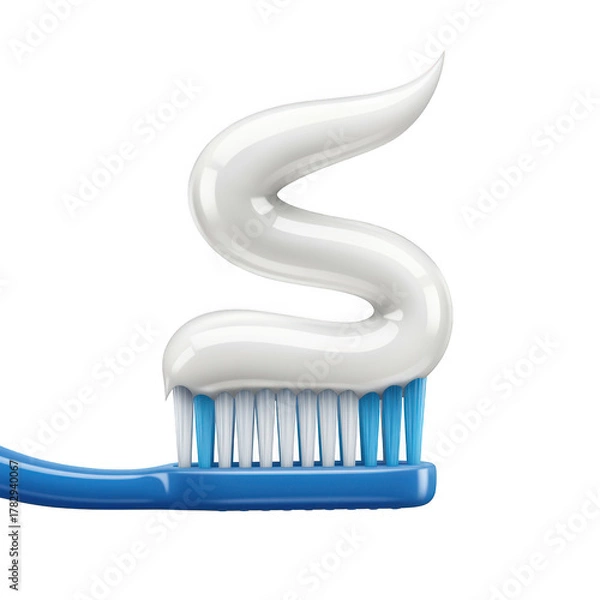 Fototapeta White toothpaste squeezed onto a blue toothbrush isolated on transparent background