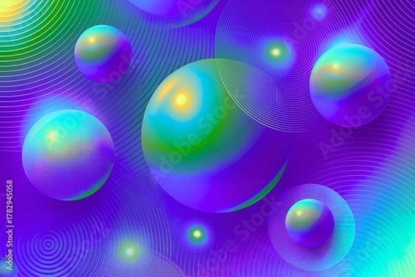 Fototapeta Vibrant futuristic spheres with neon glows and swirling lines, perfect for technology, science, or creative projects needing a modern, eye-catching design