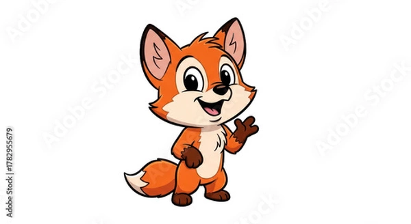 Fototapeta Cartoon fox character waving isolated on transparent background vector illustration