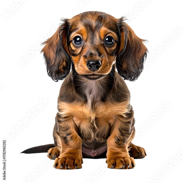 Obraz Adorable Dachshund Puppy: A charming dachshund puppy sits attentively, showcasing its beautiful long ears and soulful eyes, radiating warmth and irresistible cuteness.
