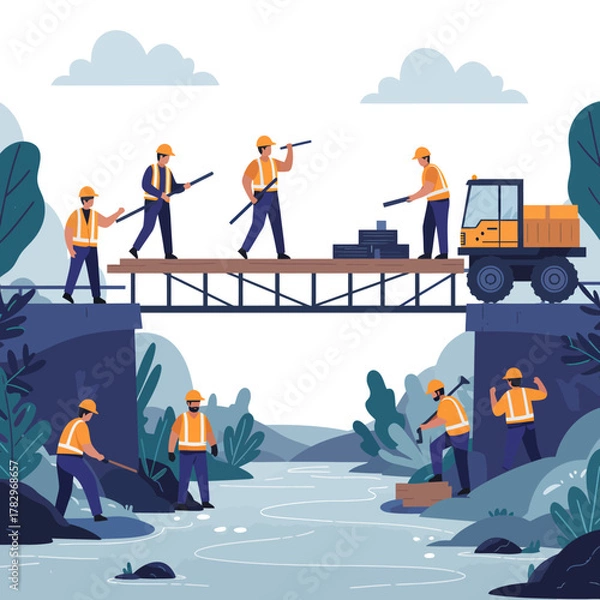 Fototapeta Bridge Builders constructing a new path