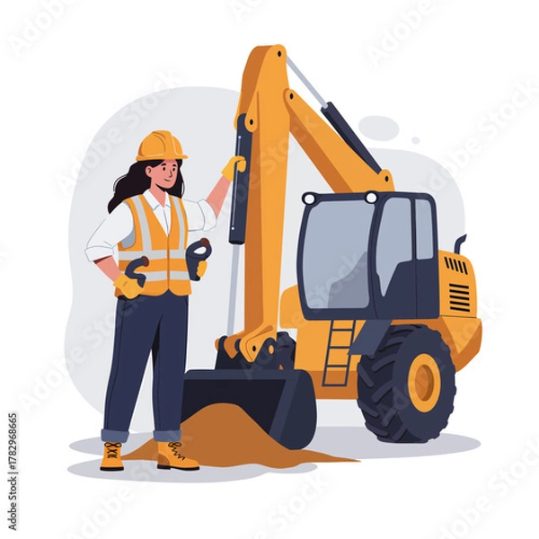 Fototapeta Confident builder with heavy machine