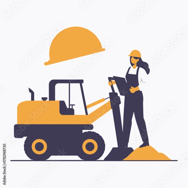 Fototapeta Excavator worker and hardhat visual