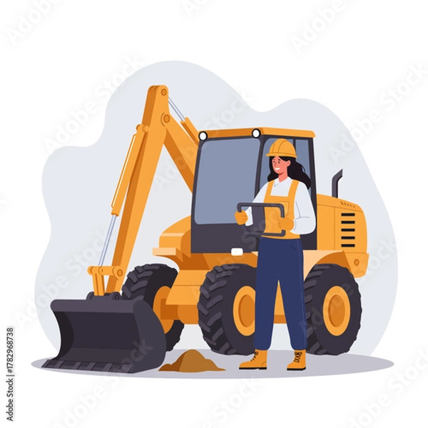 Fototapeta Operator and excavator at work