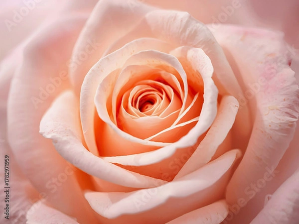 Obraz Soft peach rose in full bloom captured in close macro with delicate petals under gentle natural light, romantic floral background for beauty designs.