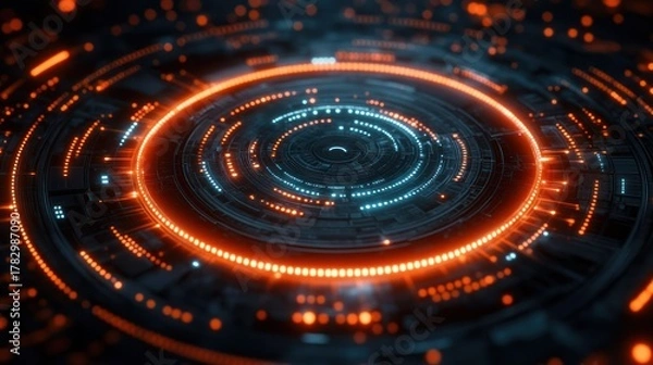 Fototapeta Futuristic Technology Digital Circuits Abstract Circular Data Visualization with Glowing Light Effects for Innovation and Advanced Computing Concepts