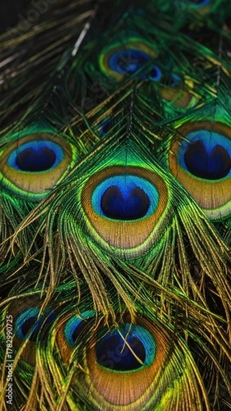 Fototapeta Peacock feathers macro, vibrant colors