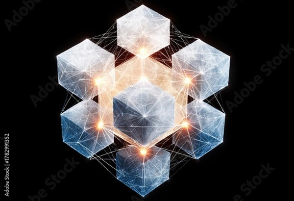 Fototapeta Abstract glowing cube network structure.