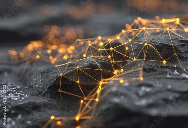 Fototapeta Abstract network on textured surface with glowing nodes.