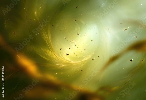 Fototapeta Abstract Swirling Nebula with Golden Hues and Dark Particles.