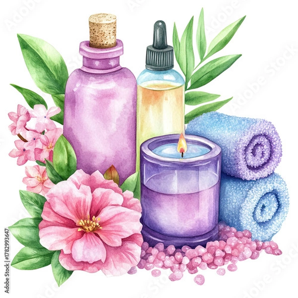Fototapeta Aromatherapy Spa Set Aromatherapy Spa Relaxation Aromatherapy Spa Essentials, Home Spa Sanctuary, Mindful Selfcare Ritual