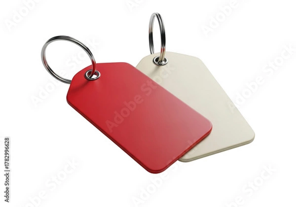 Fototapeta Two blank key tags red and white isolated on transparent background